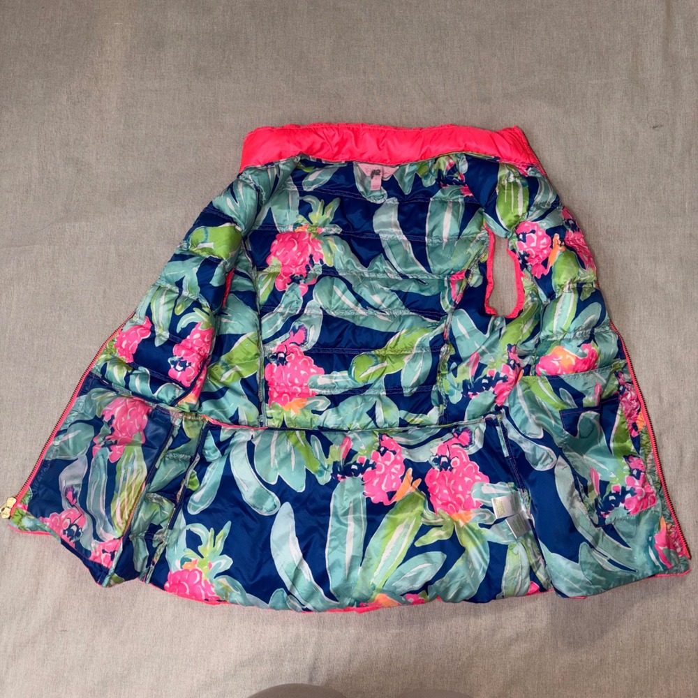 Lilly Pulitzer Womens Neon Pink Quilted Peplum Puffer Vest Floral Lining Small - Picture 2 of 7